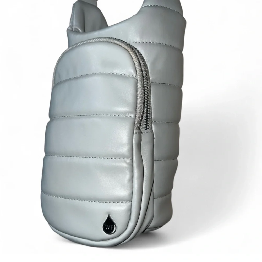 Wanderfull Puffer Water Bottle Carrier Crossbody Vegan Leather Gray EUC Fitness - Picture 7 of 7